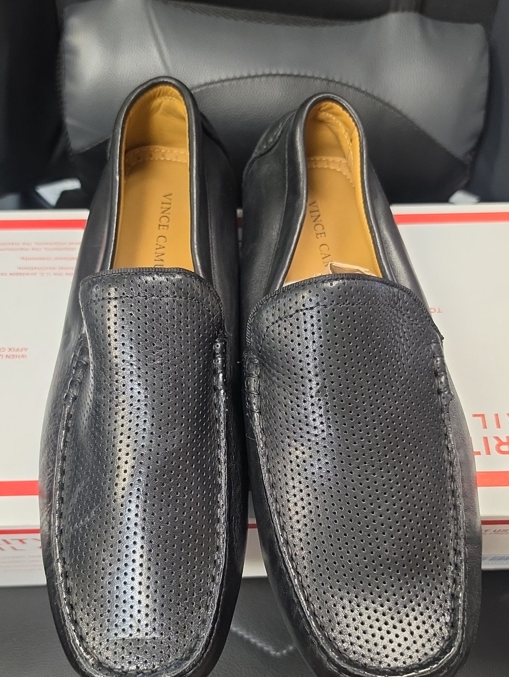 Vince Camuto Black Perforated Leather Slip-On Loafers